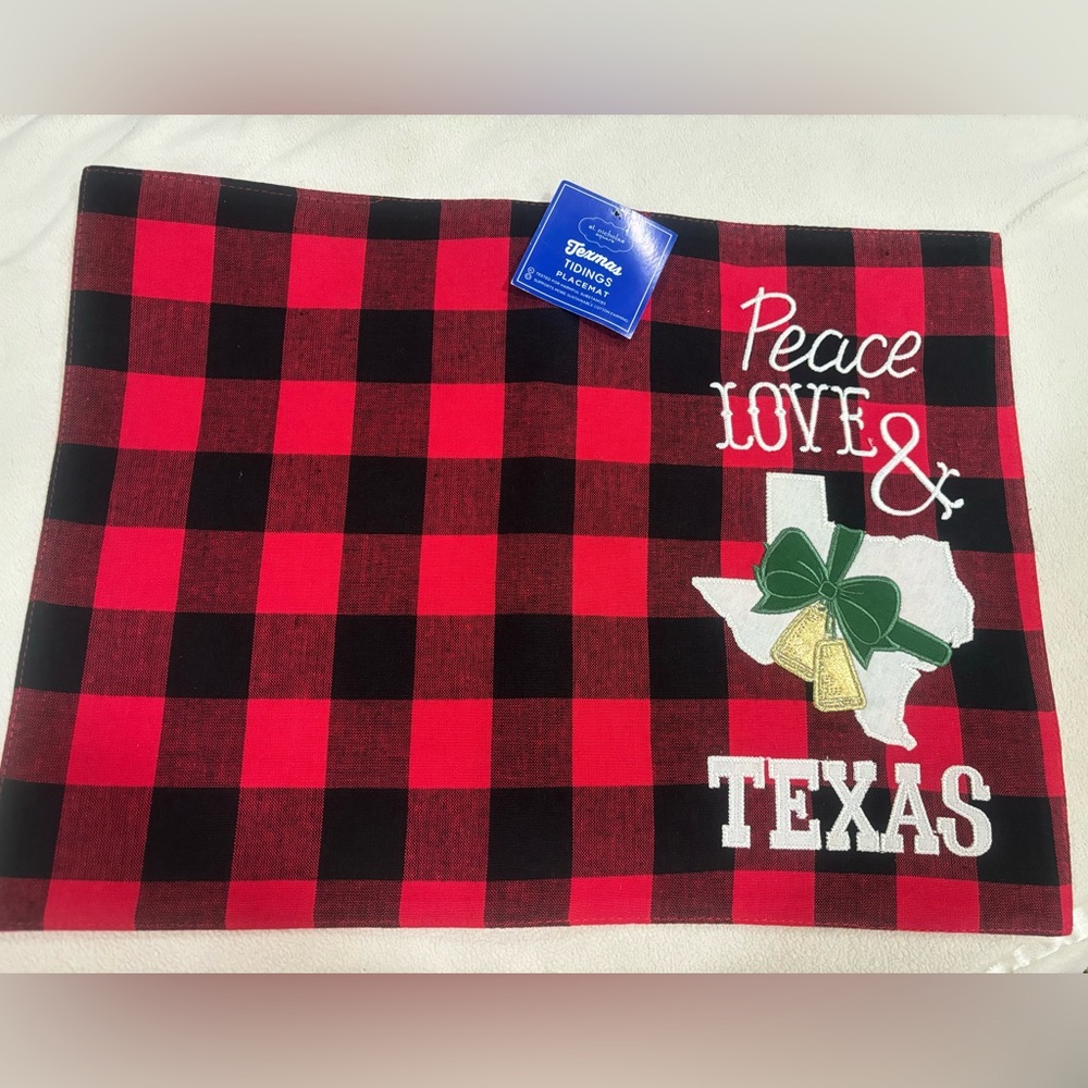 Texas Christmas buffalo print red and black placemats set of 6
